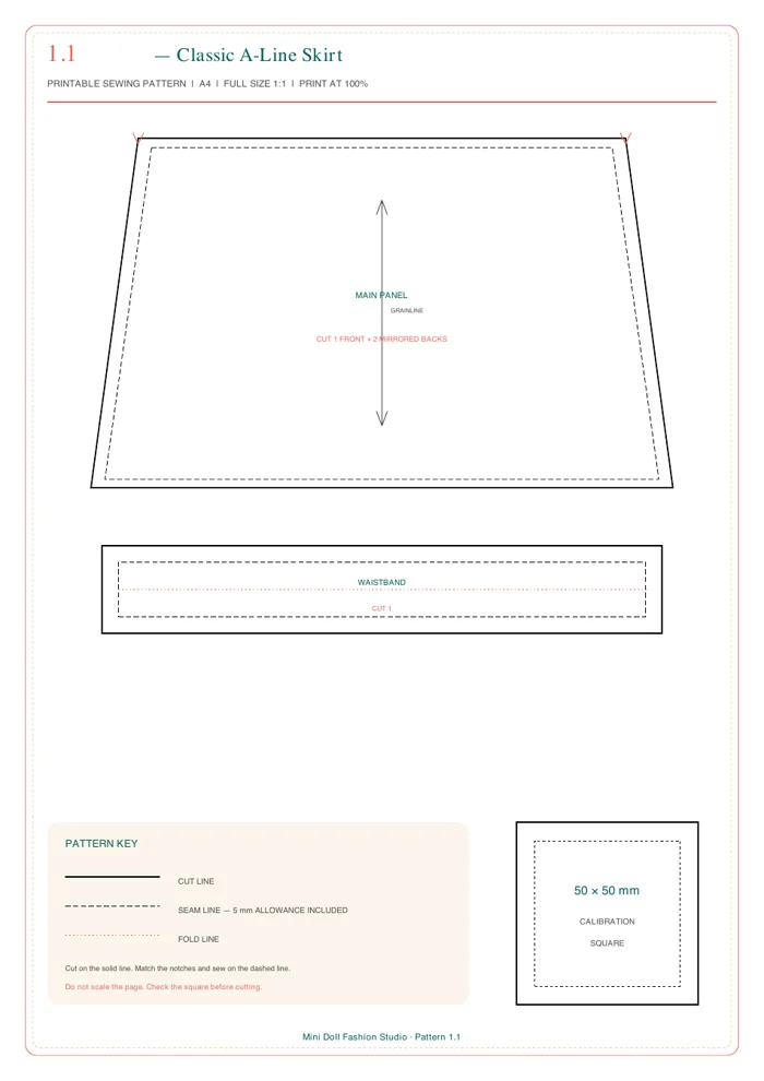 Classic A-Line Skirt printable pattern