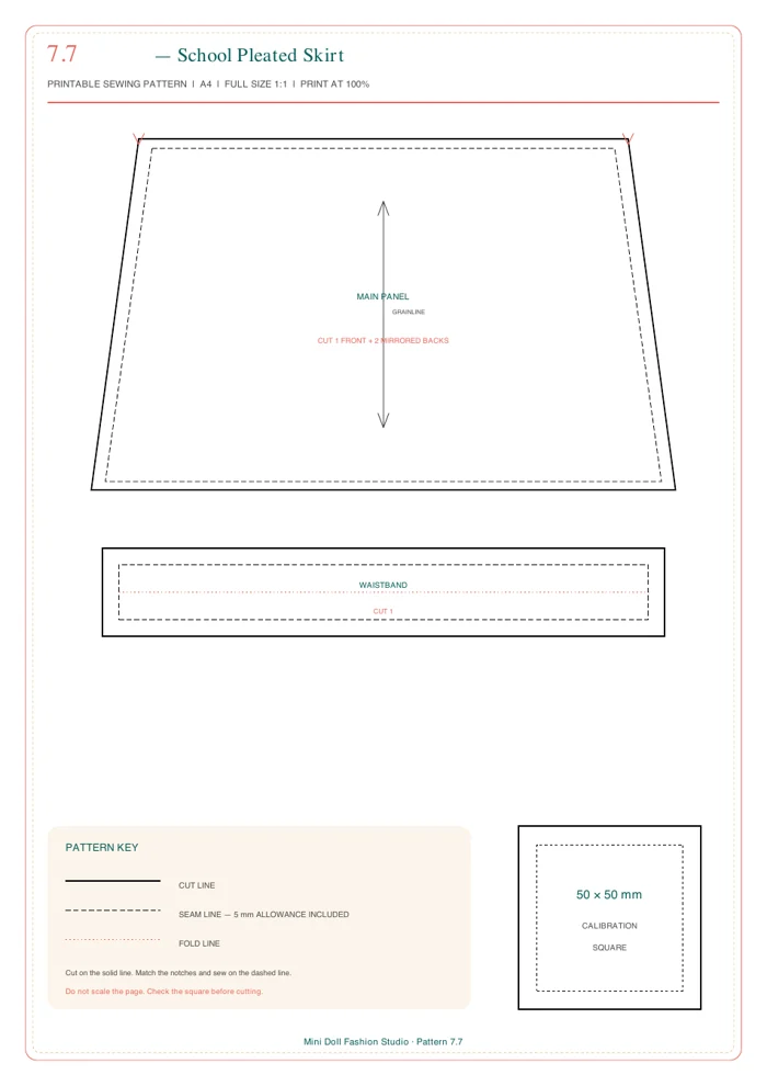 School Pleated Skirt printable pattern