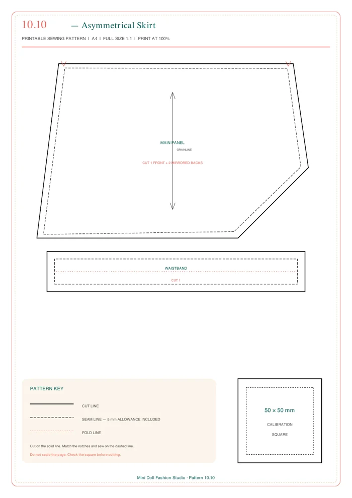 Asymmetrical Skirt printable pattern