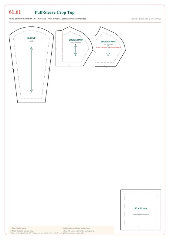 Puff Sleeve Crop Top printable pattern