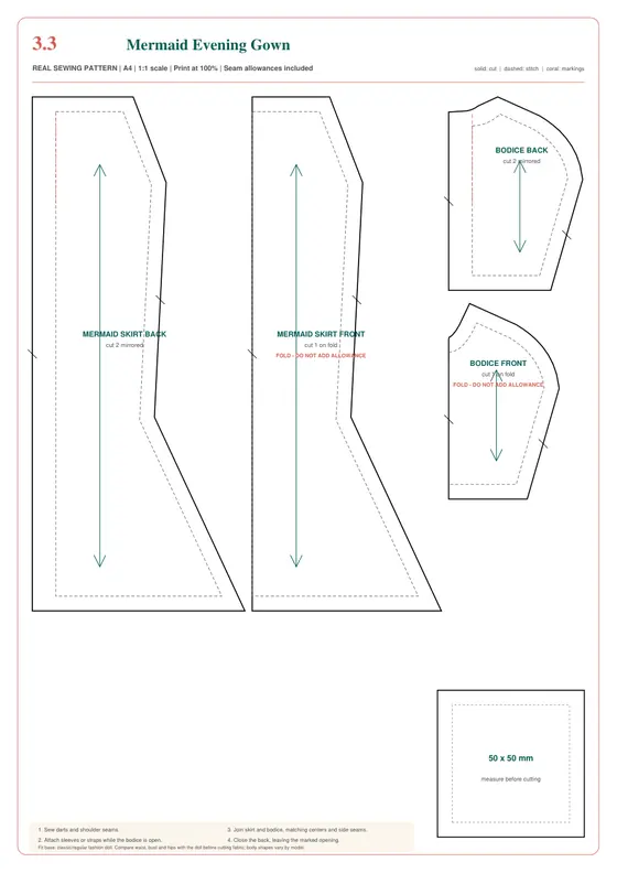 Mermaid Evening Gown printable pattern