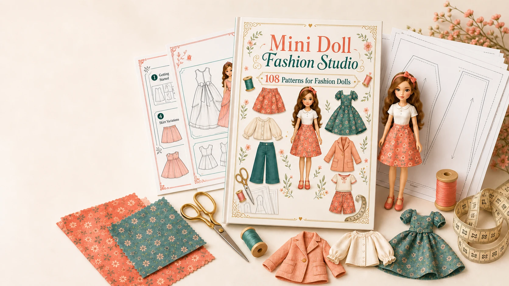 Mini Doll Fashion Studio collection with visual sewing guides and ready-to-print patterns